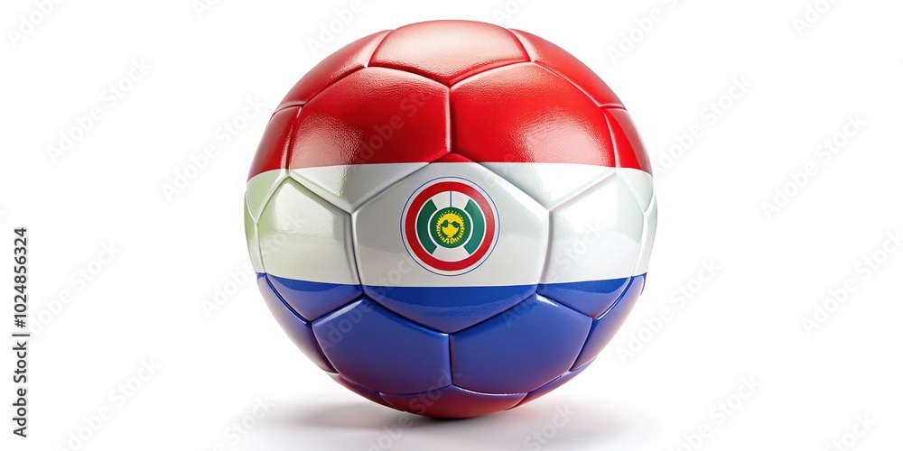 Obraz premium Paraguay Soccer Ball with Team Flag on White Background for Product Photography