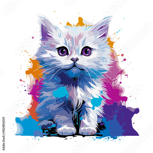 An abstract watercolor painting of a cat, combining artistic splashes and soft feline shapes. This unique artwork is perfect for modern designs and creative projects.