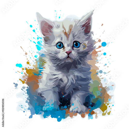 A vibrant watercolor illustration of a playful cat in a burst of colors. This bold and expressive artwork is ideal for adding a splash of energy to any project.