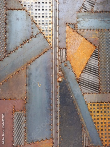 Riveted metal entrance door seen in Salamanca Spain on the Via de la Plata pilgrimage route photo