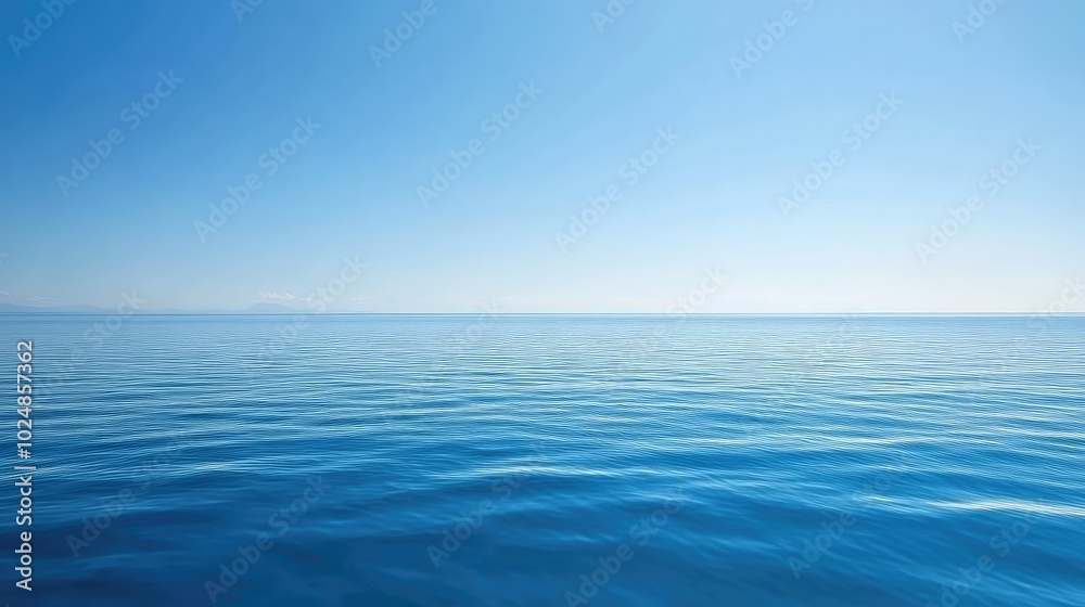 The calm, blue sea in a European coastal setting with wide open copy space above. No people or boats in sight The calm, blue sea in a European coastal setting with wide open copy space above. No people or boats in sight