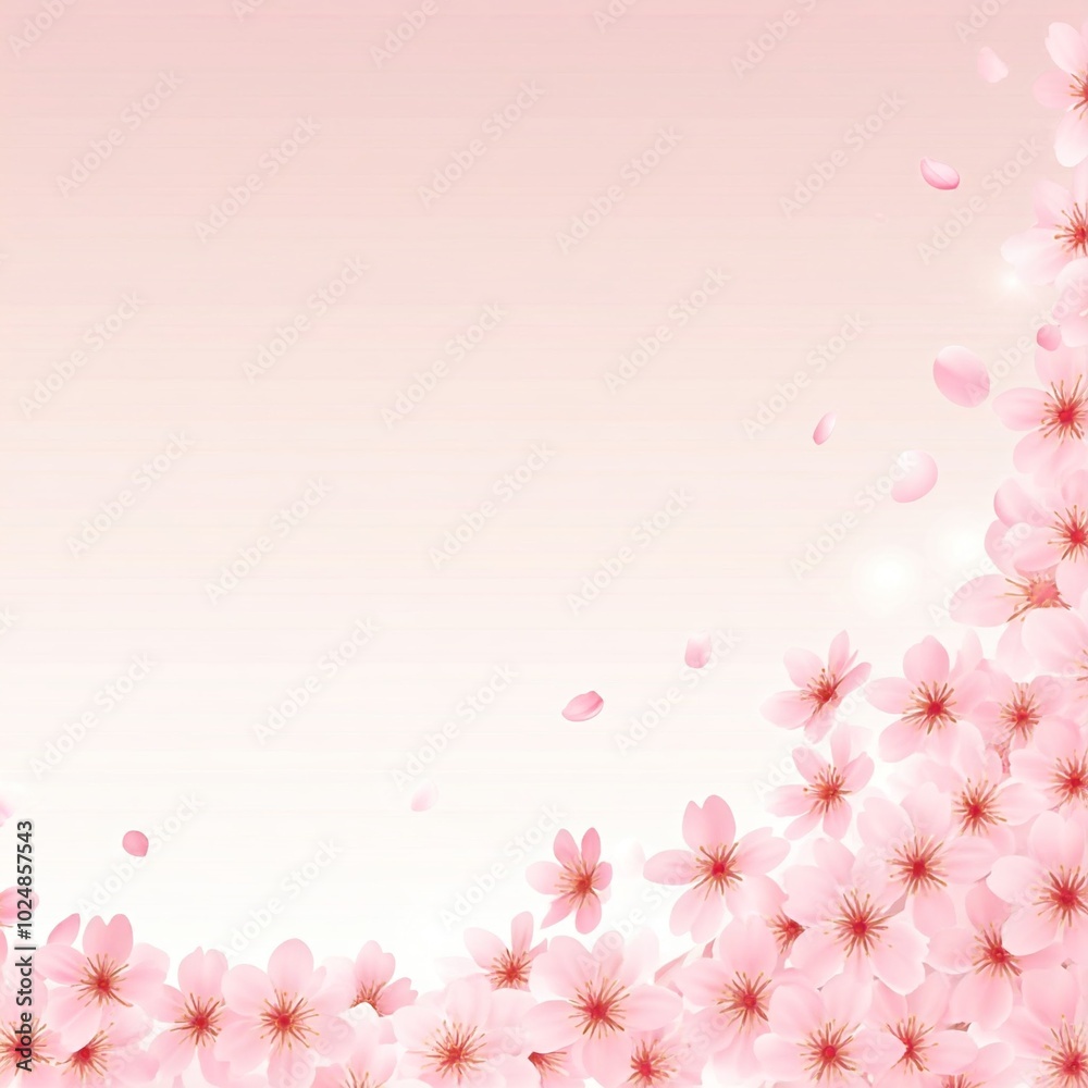Pink cherry blossoms on a gradient light pink background. Pink cherry blossoms on a gradient light pink background.