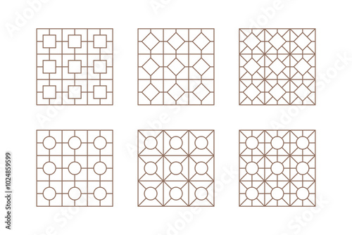 Simple grid in minimal linear stype. Simple geometrical pattern with circle and square. Simple geometric shape with square and circle. Basic vector form for grid.