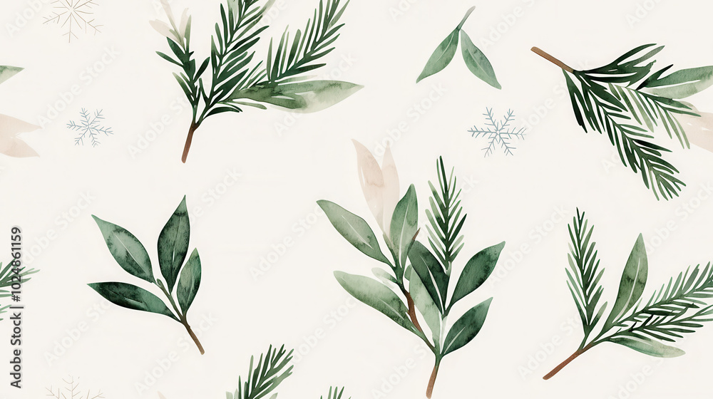 Botanical leaves pattern, white isolate background Botanical leaves pattern, white isolate background