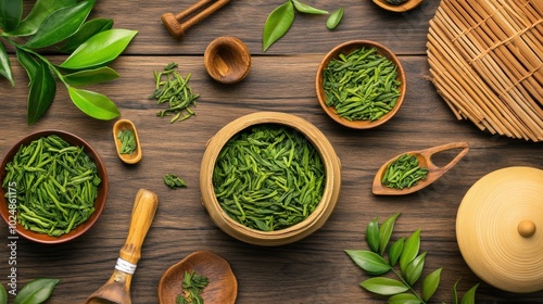 Handcrafted Longjing Tea Brewing Tools and Ingredients photo