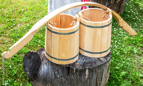 Wooden buckets for water and shoulder yoke