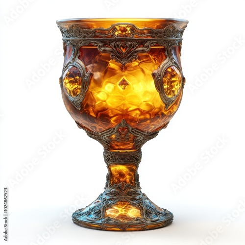 An isolated chalice filled with potion, symbolizing fantasy and magic, isolate on white background. 