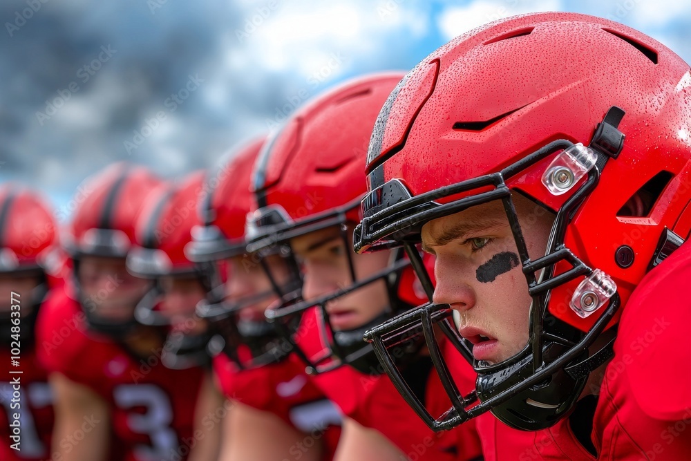 A team huddle during a crucial moment in an American Football game. This image was generated by stock. A team huddle during a crucial moment in an American Football game. This image was generated by stock.