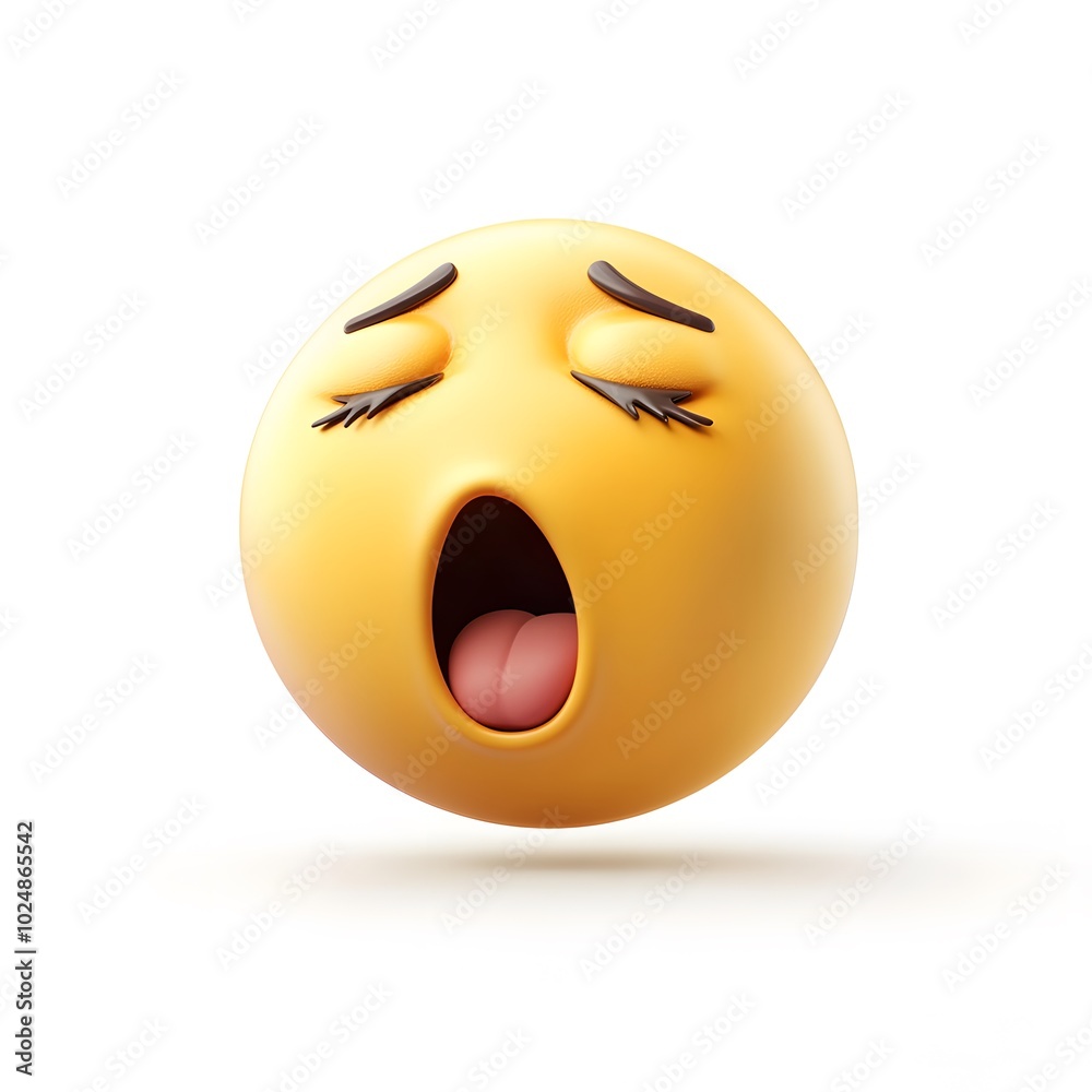 Fototapeta premium A sleepy emoji with half-closed eyes and a small yawn