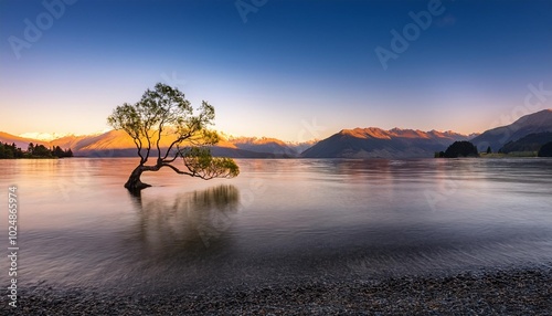 landscape of wanaka tree at sunrise