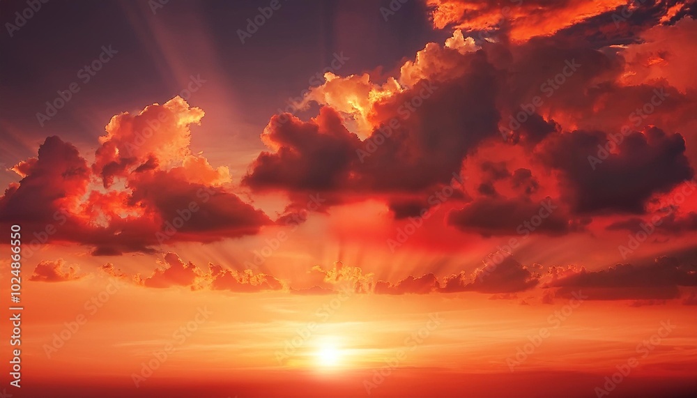 Naklejka premium red sky clouds and sun sunset background