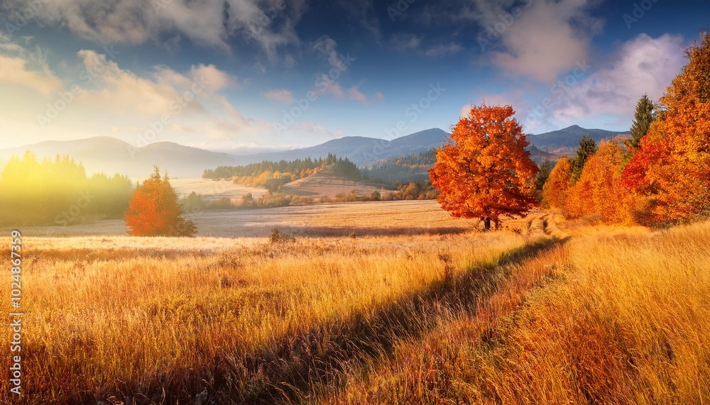 Obraz premium art abstract art rural landscape autumn sunny meadow