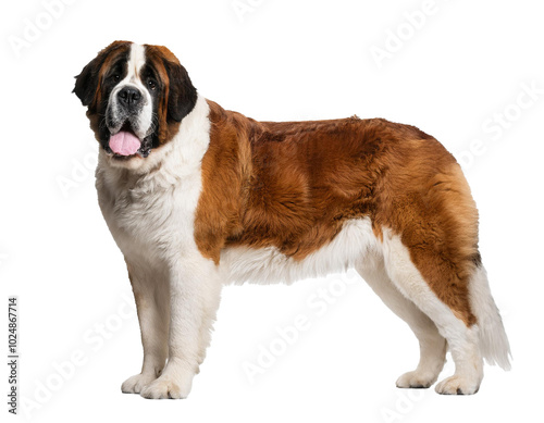 Saint Bernard dog standing isolated on white background, cut out