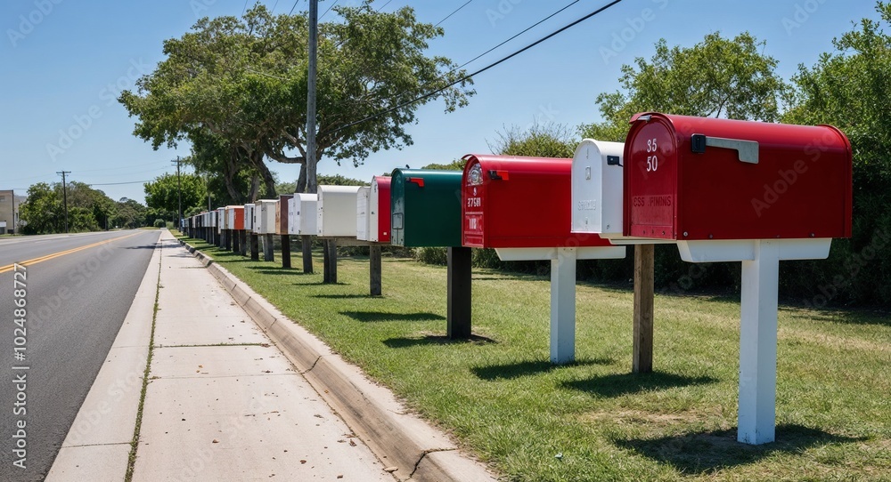 Row of mailboxes along the side of the road Row of mailboxes along the side of the road