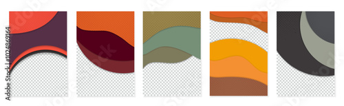 Set of flyers, banners made from cut colorful paper for notes, ad or announcement with place for photos. Vector illustration