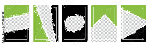 Black and green grunge posters, banners for notes, ad or announcement with place for photos. Vector illustration.