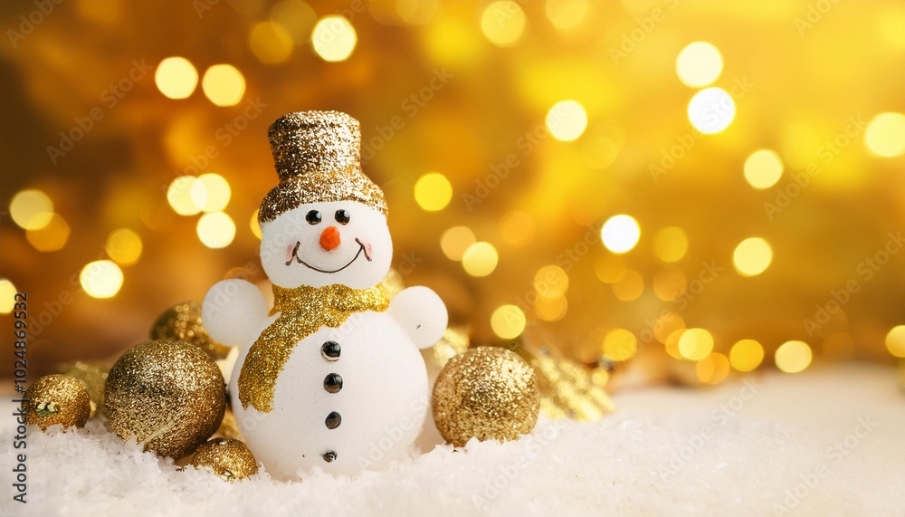 Obraz premium joyous snowman in a glittering golden wonderland with festive ornaments