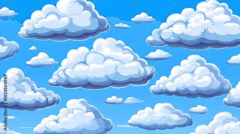 A bright blue sky with fluffy white clouds, perfect for any design. A bright blue sky with fluffy white clouds, perfect for any design.