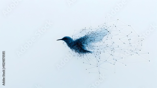 Wireframe bird silhouette with abstract mesh lines symbolizing the concept of freedom technology and global reach  Dynamic digital art with a minimalist geometric design photo