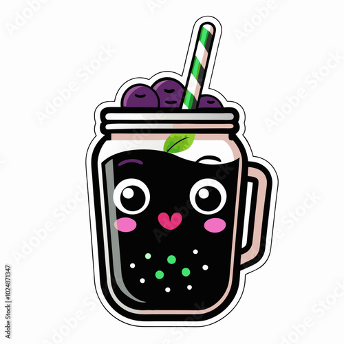 Cute smoothie illustration, joyful face design, healthy drink concept, fun digital art, copy space