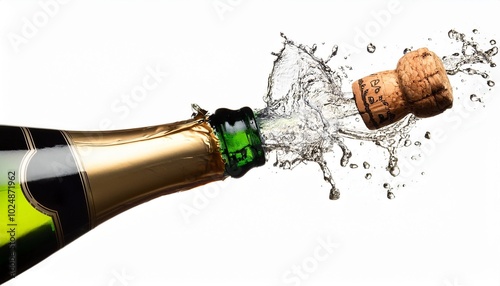 champagne bottle cork popping isolated