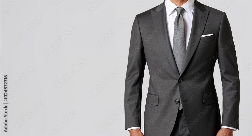 Charcoal grey tailored suit jacket with slim fit on plain white background Charcoal grey tailored suit jacket with slim fit on plain white background