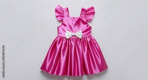 Pink taffeta party dress with bow detail on plain white background photo