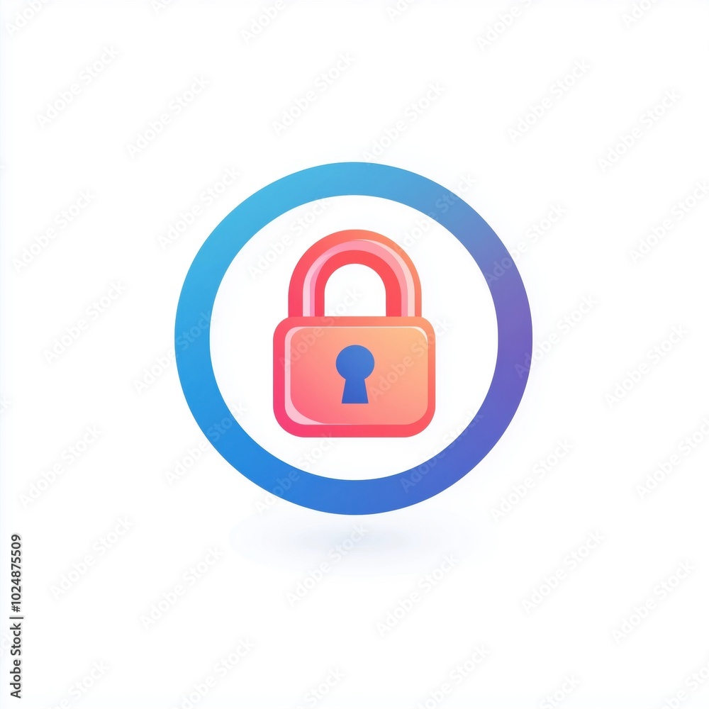 Colorful padlock icon inside a circle, white isolated background. Colorful padlock icon inside a circle, white isolated background.