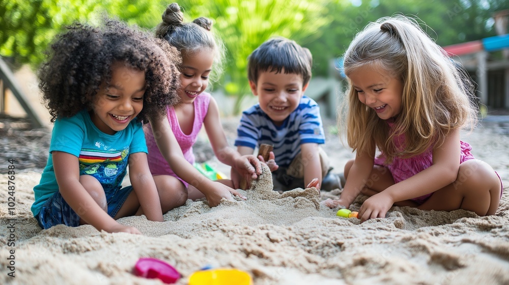 group of children playing in the sandbox group of children playing in the sandbox
