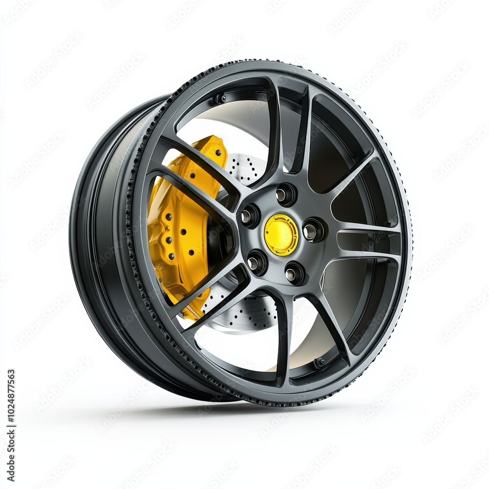 Obraz premium Brake wheel and disc assembly , Car tire isolated on white background