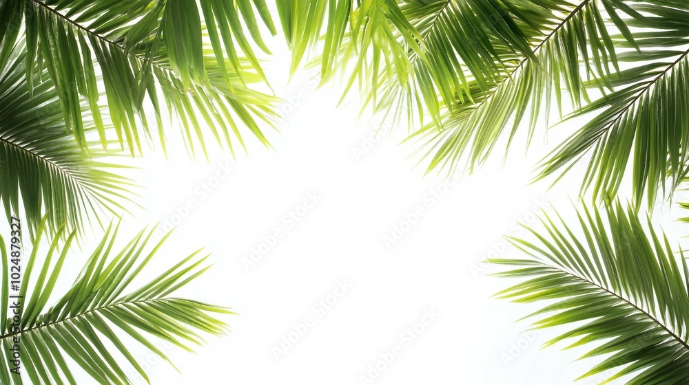 Exotic Palm Foliage in Full Summer Glory, Bringing the Lush Green of Nature to Your Tropical Daydreams with a Clear Center for Text Exotic Palm Foliage in Full Summer Glory, Bringing the Lush Green of Nature to Your Tropical Daydreams with a Clear Center for Text