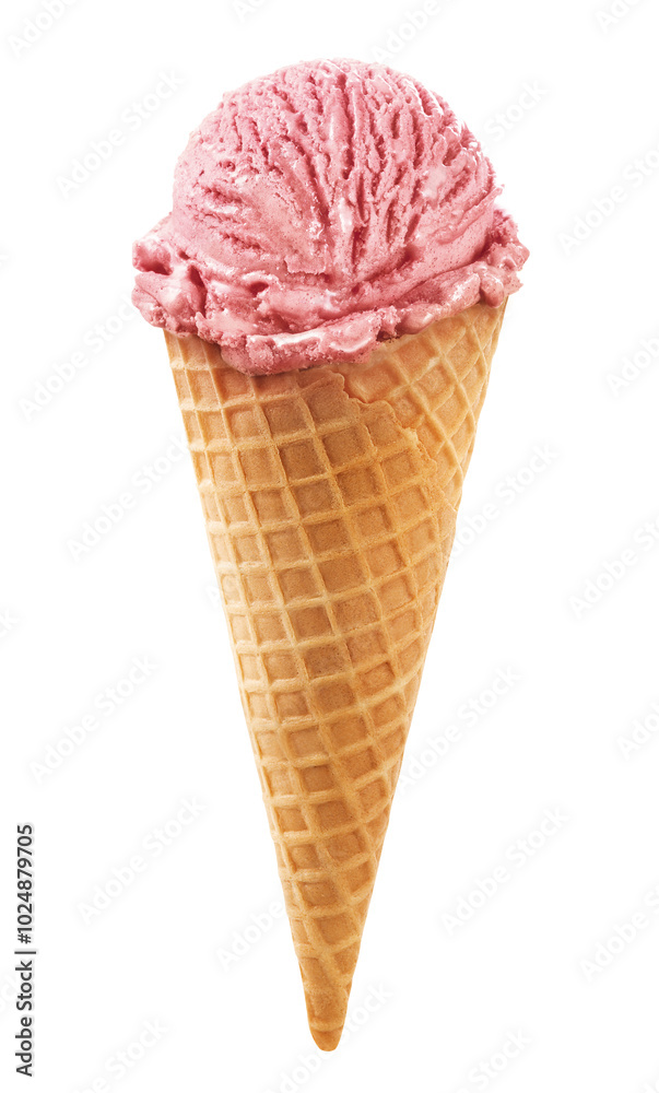 cone de biscoito com sorvete de morango isolado em fundo transparente - sorvete de casquinha cone de biscoito com sorvete de morango isolado em fundo transparente - sorvete de casquinha