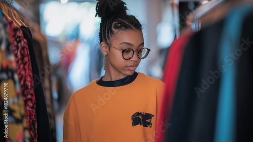 young woman shopping for clothes in a boutique