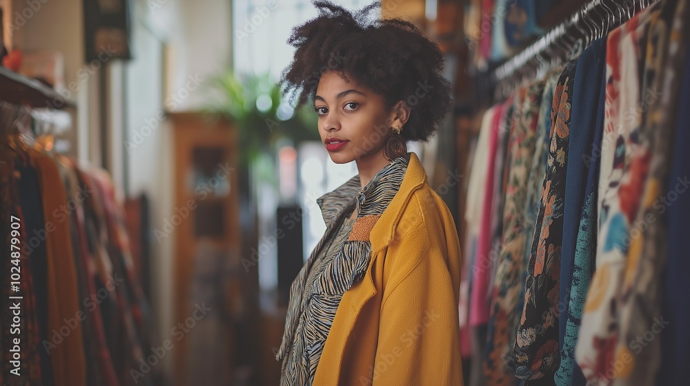 young woman shopping for clothes in a boutique young woman shopping for clothes in a boutique
