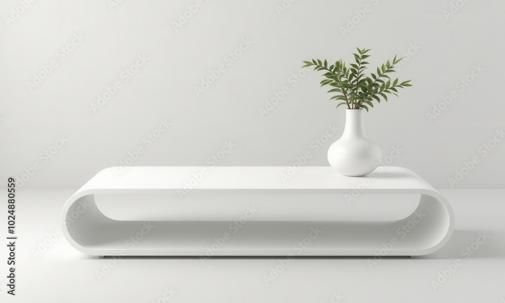 Modern furniture piece: white designer table and a glass vase. Modern furniture piece: white designer table and a glass vase.