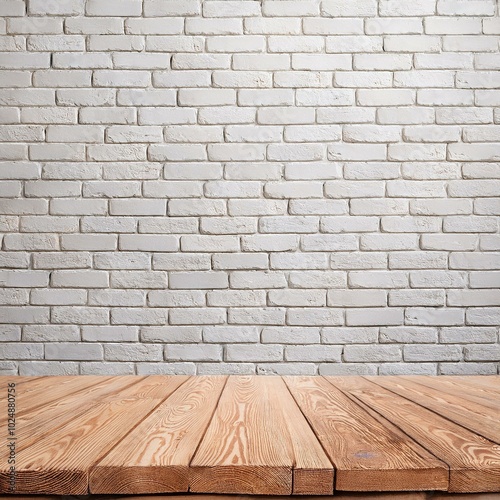 planks of wood with space on white brick wall background