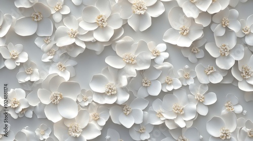 White paper flowers on a white background create a minimalist, elegant and modern floral design.