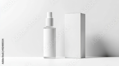 Obraz na płótnie A white bottle with a spray nozzle and a matching white box on a white background. w salonie