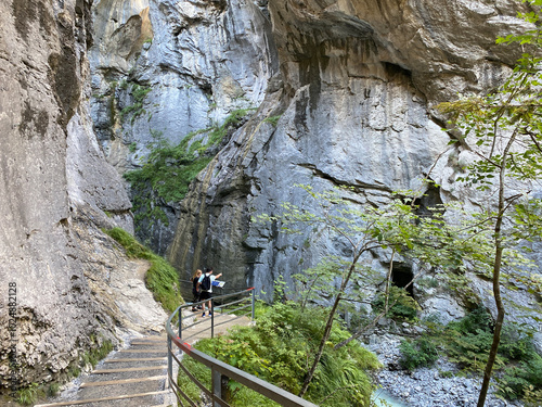 The Aare River Canyon or Aare Gorge in the Haslital Alpine Valley and in the Bernese Highlands - Meiringen, Switzerland (Aareschlucht im Haslital und im Berner Oberland - Schweiz) photo