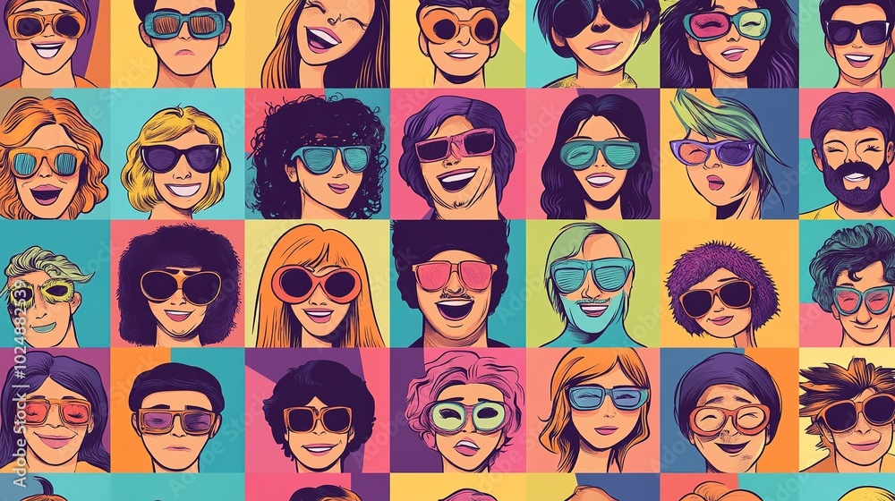 Set of 70s groovy comic faces vector. Collection of cartoon character faces Set of 70s groovy comic faces vector. Collection of cartoon character faces