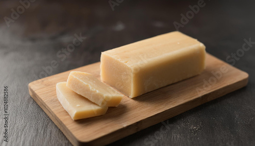 Homemade marzipan on wooden board. Sweet confection.