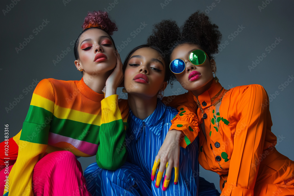 Obraz premium Fashion images of women wearing colorful clothing, representing LGBTQ+ people