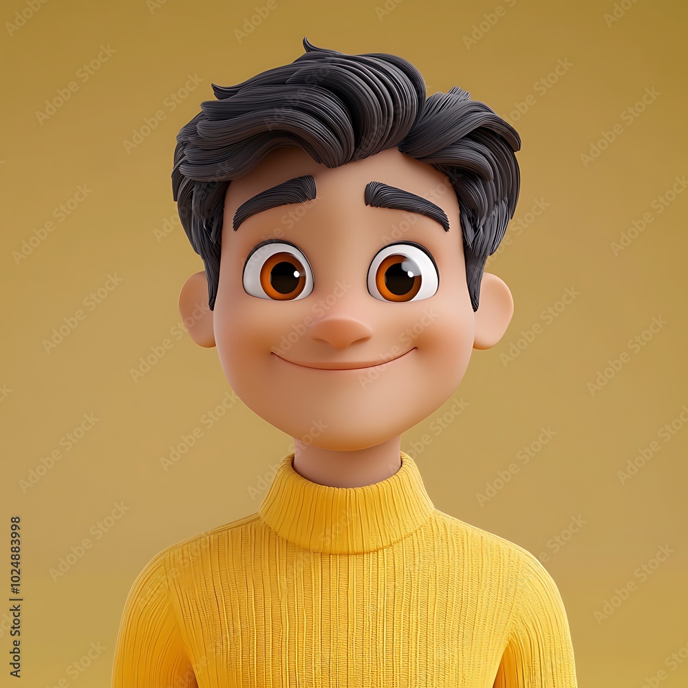 3D Cartoon Character with a Warm Smile and Yellow Sweater,Cheerful Animation Design, 3D Cartoon Character with a Warm Smile and Yellow Sweater,Cheerful Animation Design,
