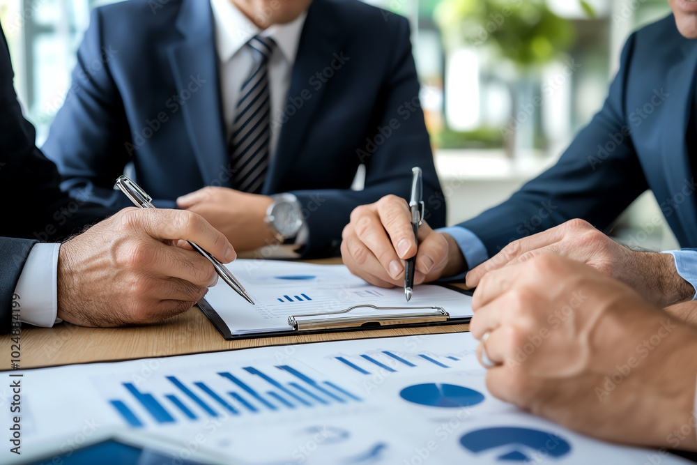 A front view of a company s leadership team holding a strategic planning session, working on the next quarter s objectives A front view of a company s leadership team holding a strategic planning session, working on the next quarter s objectives