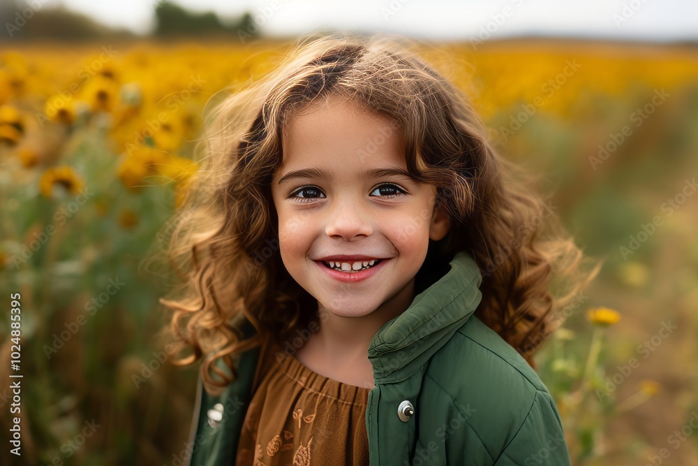 Portrait of a beautiful little girl in a field of sunflowers Portrait of a beautiful little girl in a field of sunflowers