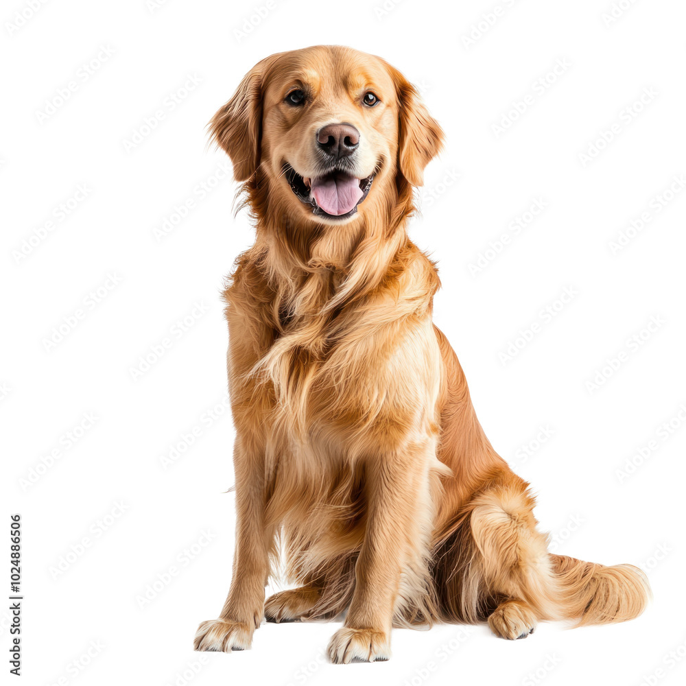 Golden Retriever sitting with a friendly expression and shiny coat. isolated on transparency background Golden Retriever sitting with a friendly expression and shiny coat. isolated on transparency background