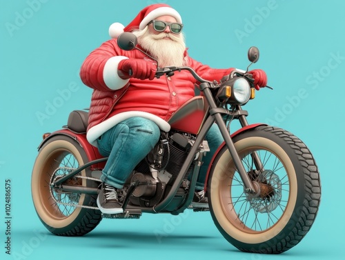 Cool Santa Claus Riding a Motorcycle, Hipster Santa, Christmas Motorcycle, Vintage Santa, Santa on a Chopper, Christmas Holiday, Festive Ride, Christmas Gift Ideas, Santa Claus Illustration