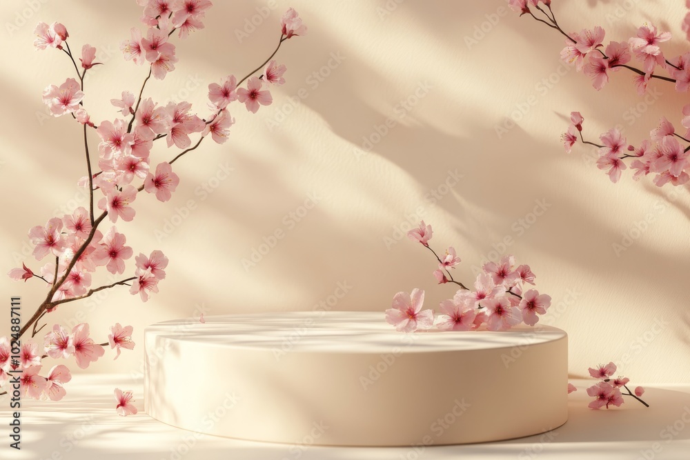 Minimalist Product Display with Pink Cherry Blossoms Minimalist Product Display with Pink Cherry Blossoms