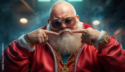 Hipster Santa Claus in a Retro Tracksuit, Rocking Vintage Style, Cool Christmas Character with a Modern Twist photo