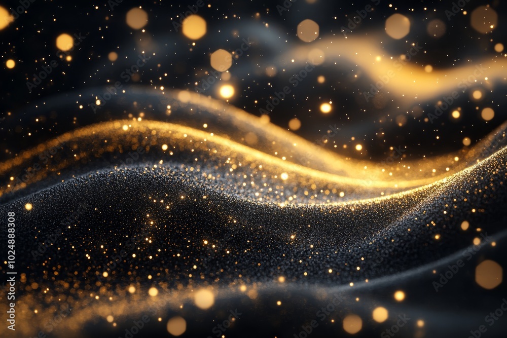 Naklejka premium Abstract Black and Gold Glitter Background with Bokeh Lights